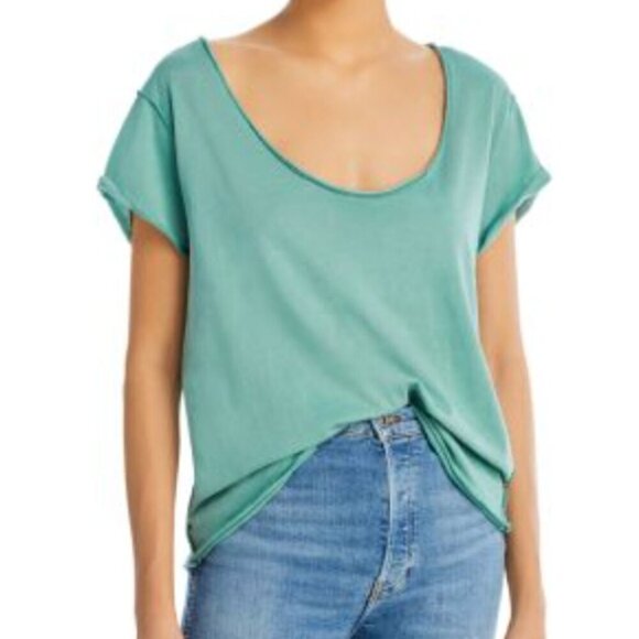 Free People We Are The Free Shirt Top Green Distressed Cotton Size Medium - Picture 1 of 5
